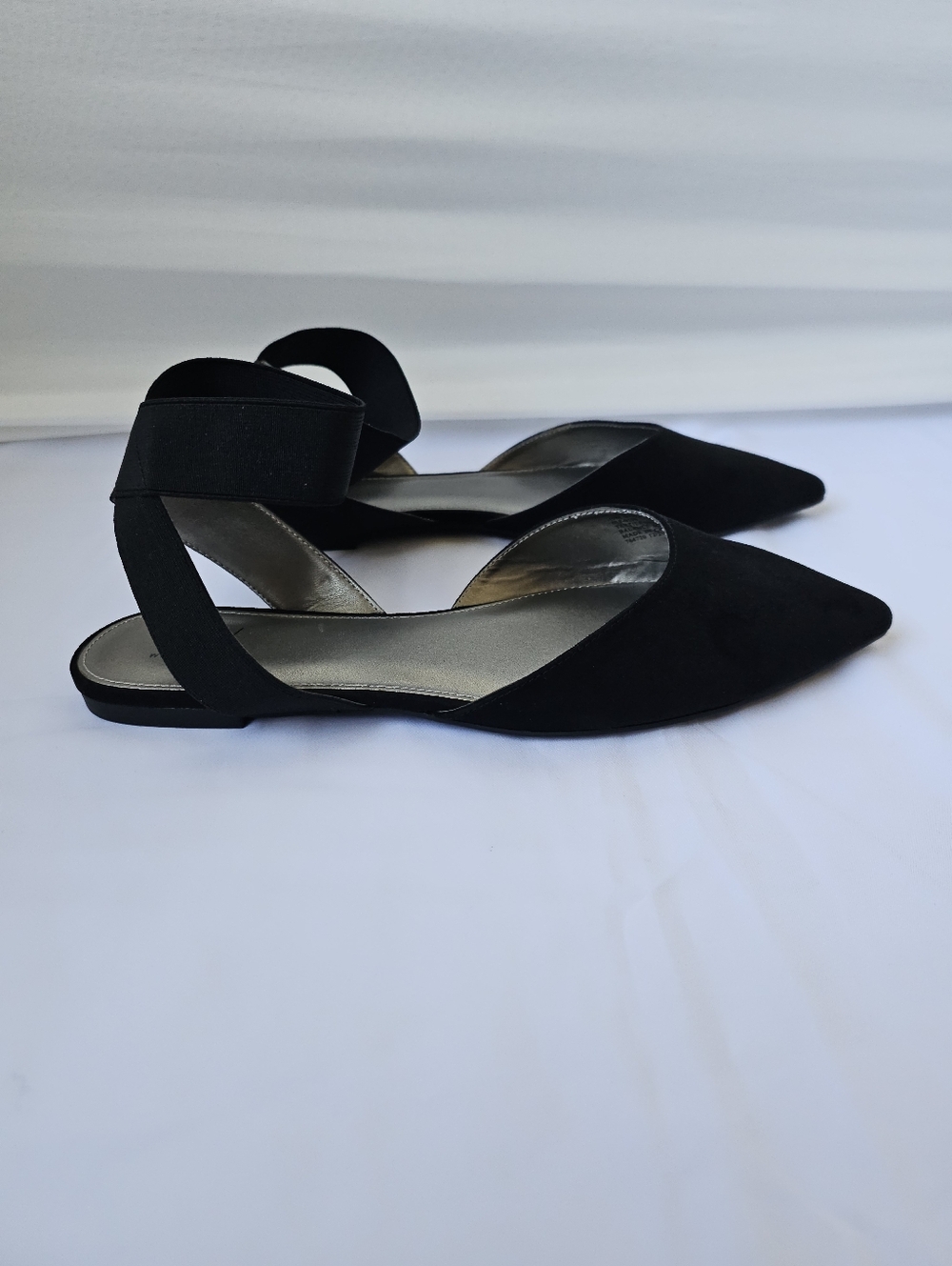 Worthington Black Faux Suede Pointed Toe Ankle Strap Flats - Chic & Minimalist - Picture 6 of 16